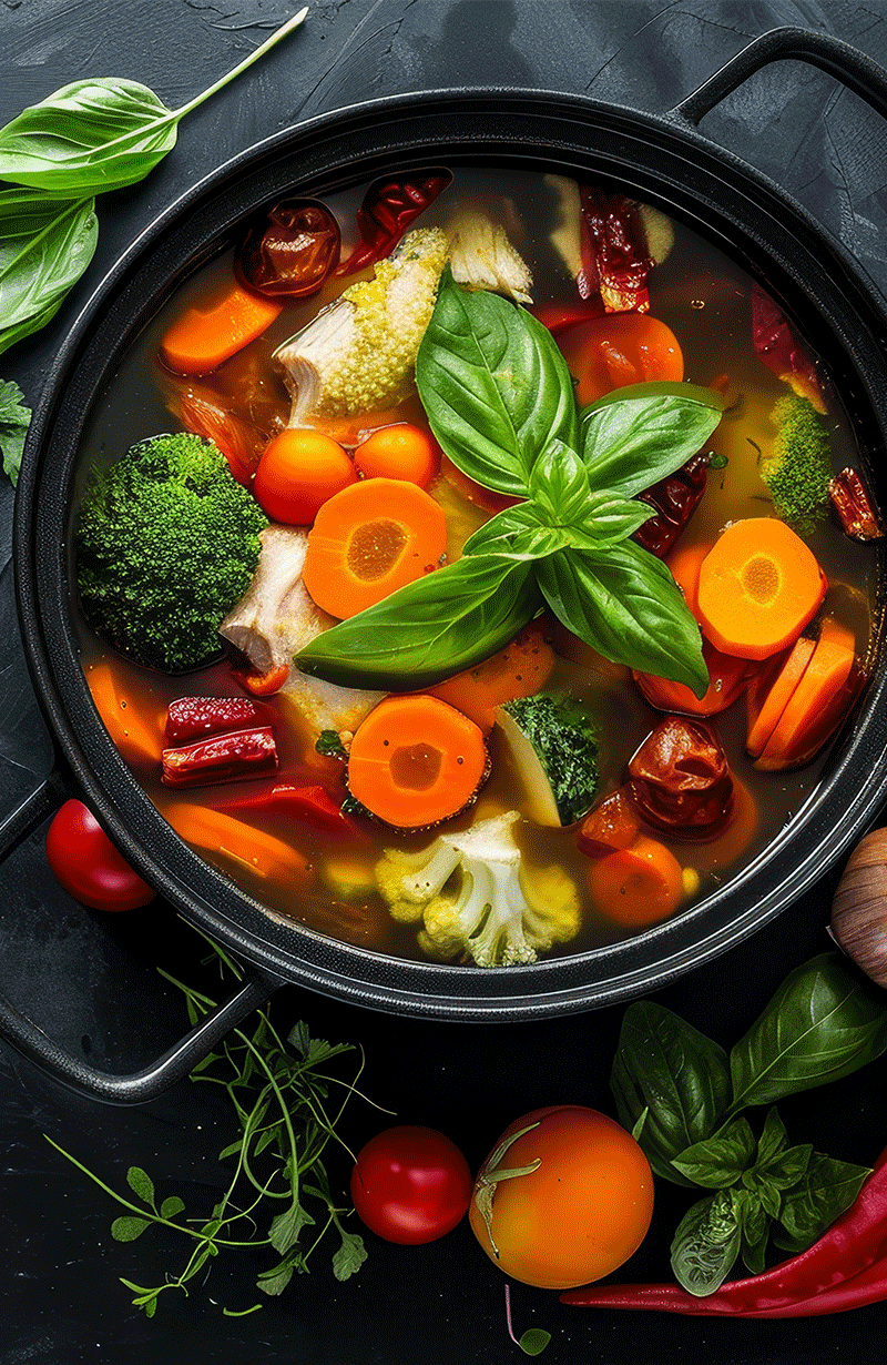 a pot of vegetables to make soup